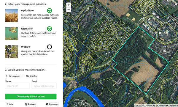 User interface next to map of farm and simulated water movement