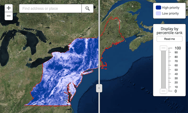 Prioritization map for imperiled species in the Northeast United States